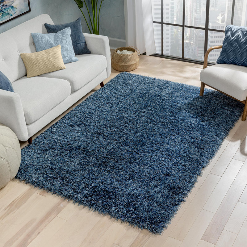 Well Woven Kuki Chie Glam Solid UltraSoft Indigo Blue Shag Rug